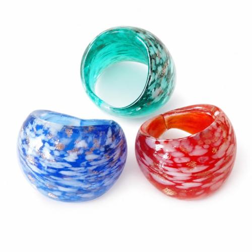 Anillos de Cristal de Murano, arena dorada, color mixto, 27x30x23mm, agujero:aproximado 16-19mm, tamaño:9.5, 12PCs/Caja, Vendido por Caja