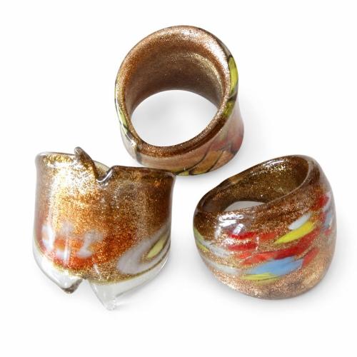 Lampwork Fingerring, Goldsand, gemischte Farben, 27x27mm,24-25mm, Bohrung:ca. 16-19mm, Größe:10, 12PCs/Box, verkauft von Box
