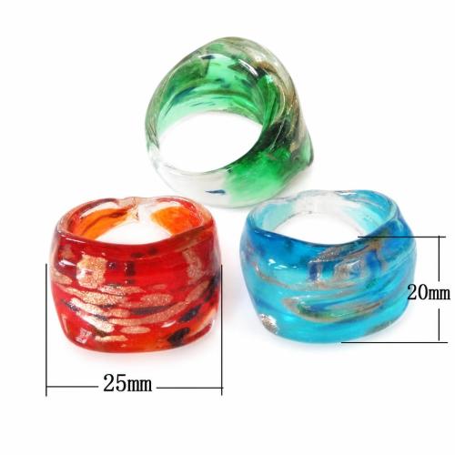 Anillos de Cristal de Murano, arena dorada, color mixto, 25x25x20mm, agujero:aproximado 16-19mm, tamaño:7, 12PCs/Caja, Vendido por Caja