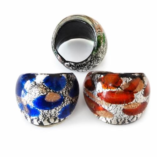 Lampwork Fingerring, verschiedene Größen vorhanden & Goldsand und Silberfolie, gemischte Farben, 27x28x25mm, Bohrung:ca. 16-19mm, 12PCs/Box, verkauft von Box