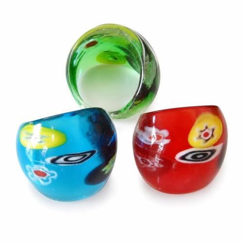 Lampwork Fingerring, mit Millefiori Scheibe, gemischte Farben, 26x27x24mm, Bohrung:ca. 16-19mm, Größe:8, 12PCs/Box, verkauft von Box
