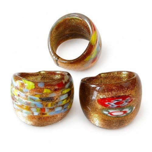 Lampwork Fingerring, Goldsand, gemischte Farben, 27x27x24mm, Bohrung:ca. 16-19mm, Größe:8, 12PCs/Box, verkauft von Box