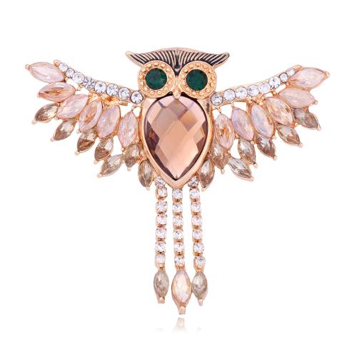 Zinc Alloy Brooch, with Crystal, Owl, plated, Unisex & with rhinestone [