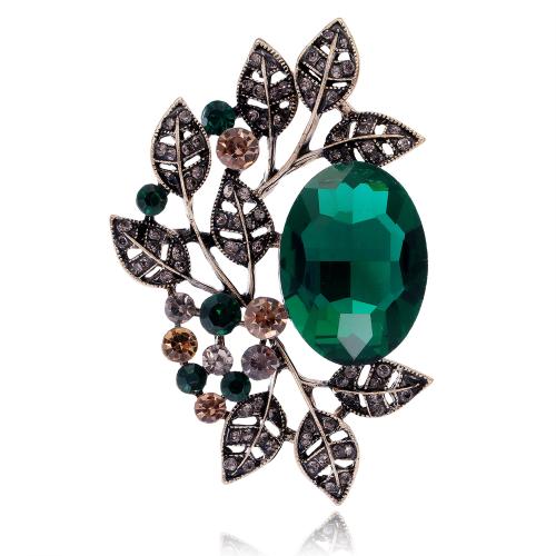 цинковый сплав Брошь, с Стеклянный, Листок, плакирован золотом, Мужская & со стразами, Много цветов для выбора продается PC[