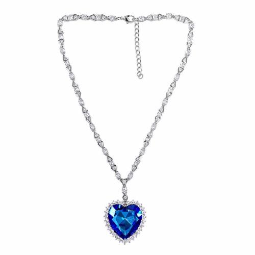 collier de Stras en alliage Zinc, zircon cubique, avec alliage de zinc, coeur, Placage, bijoux de mode & pour femme & avec strass Environ 40 cm, Vendu par PC