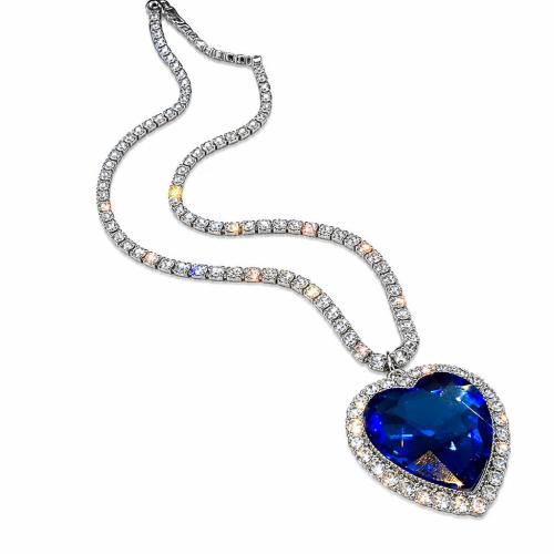 aleación de zinc collar, con Cristal, Corazón, chapado, unisexo & cadena de caja & con diamantes de imitación, más colores para la opción, pendant size 35x40mm, longitud:aproximado 50 cm, Vendido por UD