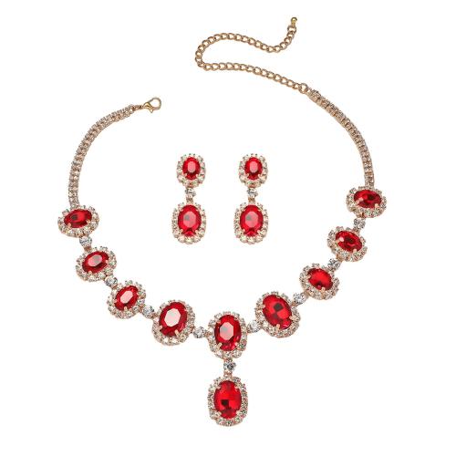 Crystal Jewelry Set, earring & necklace, with Zinc Alloy, plated, 2 pieces & for woman & with rhinestone 