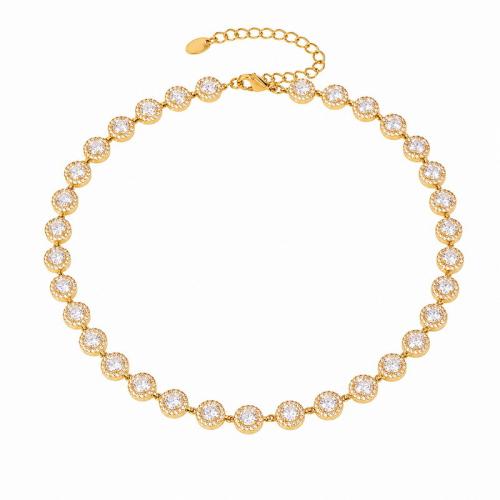 acero inoxidable 304 collar, chapado, micro arcilla de zirconia cúbica & para mujer, más colores para la opción, longitud:aproximado 40 cm, Vendido por UD