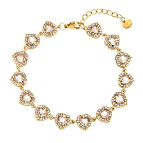 Partículas de acero Pulsera, con 3cm extender cadena, Corazón, chapado en color dorado, micro arcilla de zirconia cúbica & para mujer, más colores para la opción, longitud:aproximado 17 cm, Vendido por UD