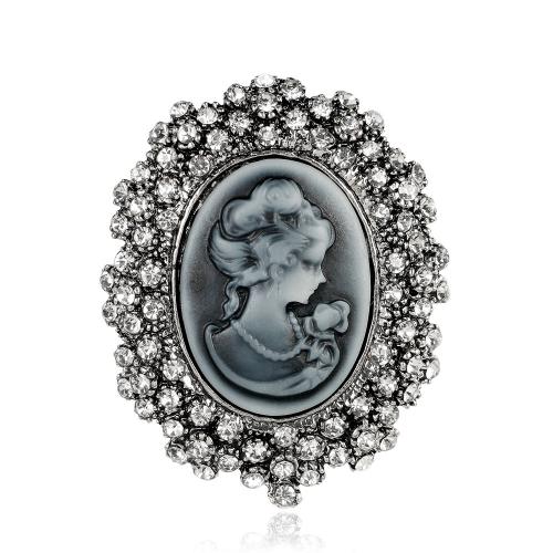 Zinklegierung Brosche, mit Harz, Charakter, Platinfarbe platiniert, unisex & mit Strass, 41x51mm, verkauft von PC[