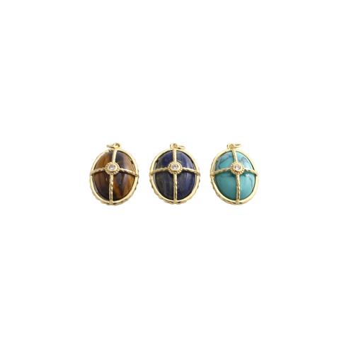 Gemstone Brass Pendants, with Gemstone, gold color plated, DIY & micro pave cubic zirconia [