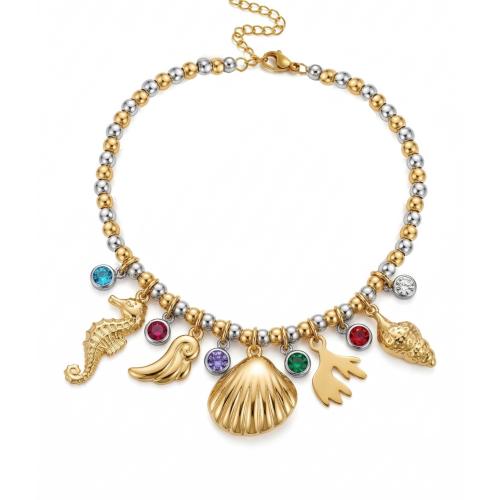 Edelstahl Fußkettchen Schmuck, mit kubischer Zirkonia, mit Verlängerungskettchen von 5cm, plattiert, Modeschmuck & einstellbar & Kugelkette & für Frau, gemischte Farben, Länge:ca. 20 cm, verkauft von Strang[