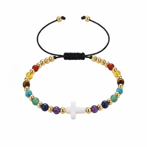 Pulsera de Piedras Preciosas, con cordón de nylon & acero inoxidable, chapado, Joyería & unisexo & ajustable & diferentes estilos para la opción, más colores para la opción, longitud:14-26 cm, Vendido por Sarta[