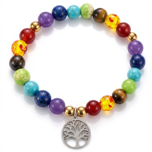 Pulsera de Piedras Preciosas, con acero inoxidable, chapado, Joyería & unisexo, color mixto, longitud:aproximado 19 cm, Vendido por Sarta[