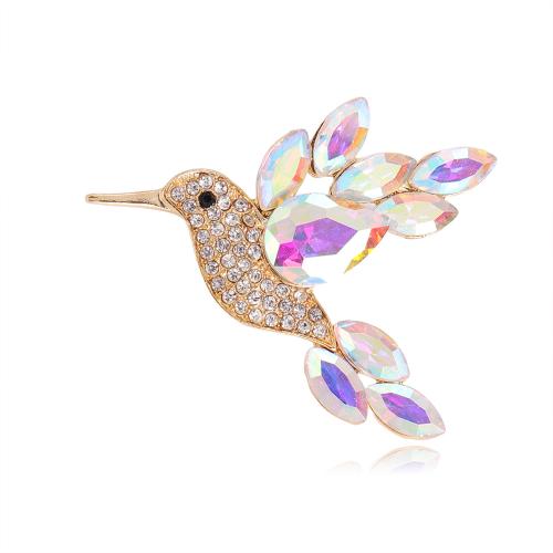 Zinklegierung Brosche, mit Glas, Vogel, plattiert, unisex & mit Strass, keine, 45x42mm, verkauft von PC[