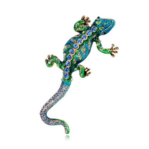 Zinklegierung Brosche, Chameleon, plattiert, unisex & Emaille & mit Strass, keine, 56x102mm, verkauft von PC[