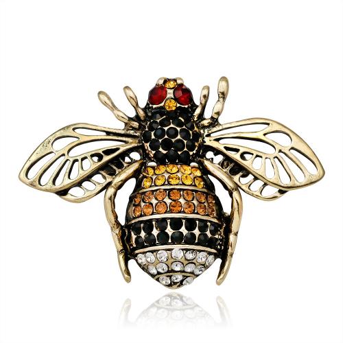 Zinklegierung Brosche, Biene, plattiert, unisex & mit Strass, 48x33mm, verkauft von PC[