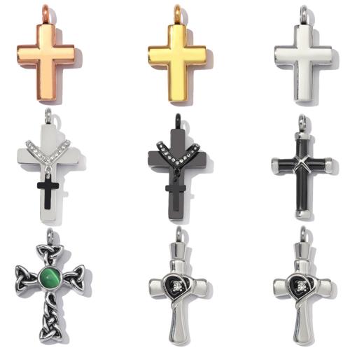 Colgantes de Cruces de acero inoxidable, acero inoxidable 304, chapado, Bricolaje & diferentes estilos para la opción & esmalte & con diamantes de imitación, 2PCs/Bolsa, Vendido por Bolsa[