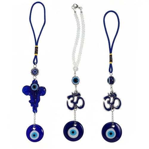 Glass Hanging Ornaments, with Zinc Alloy, Evil Eye, half handmade, Unisex 240mm [