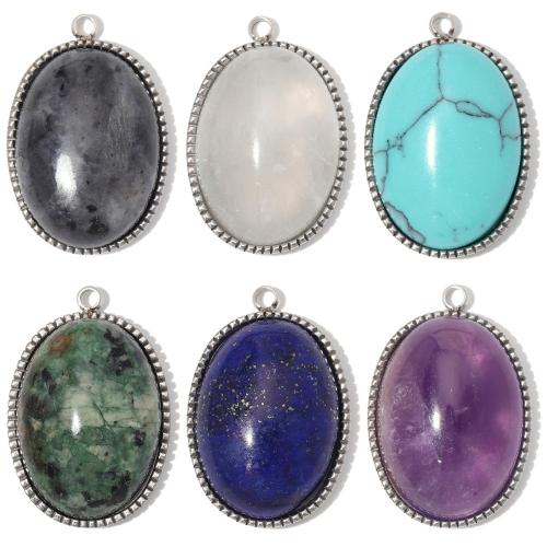 Gemstone Jewelry Pendants, 304 Stainless Steel, with Gemstone, Oval, plated, DIY 