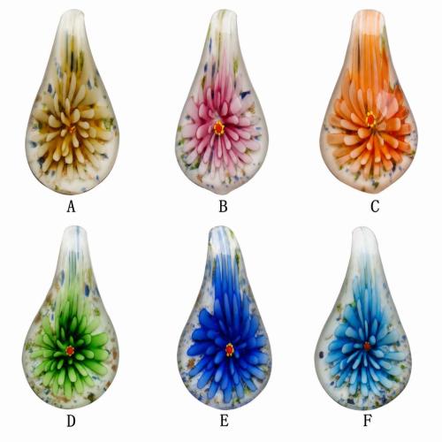 Colgantes de cristal de flor interior, Cristal de murano, Gota, arena dorada, más colores para la opción, 53x28x13mm, agujero:aproximado 7.5mm, Vendido por UD