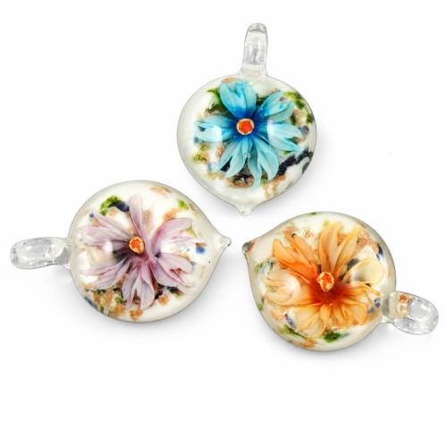 Colgantes de cristal de flor interior, Cristal de murano, Corazón, arena dorada, más colores para la opción, 38x34x9mm, agujero:aproximado 5mm, Vendido por UD
