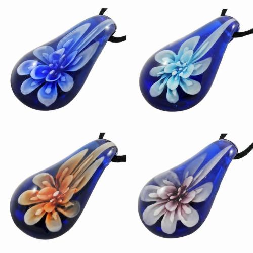 Colgantes de cristal de flor interior, Cristal de murano, Gota, más colores para la opción, 52x28mm, agujero:aproximado 7mm, Vendido por UD