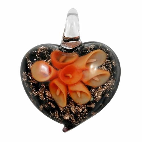 Colgantes de cristal de flor interior, Cristal de murano, Corazón, arena dorada, más colores para la opción, 36x45x16mm, agujero:aproximado 9mm, Vendido por UD