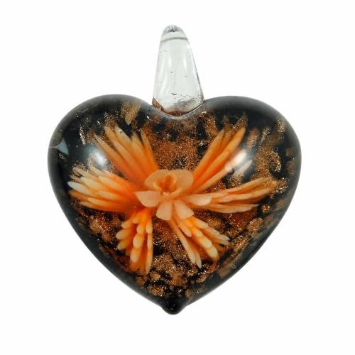Colgantes de cristal de flor interior, Cristal de murano, Corazón, arena dorada & 2-tono, más colores para la opción, 34x29x16mm, agujero:aproximado 7mm, Vendido por UD