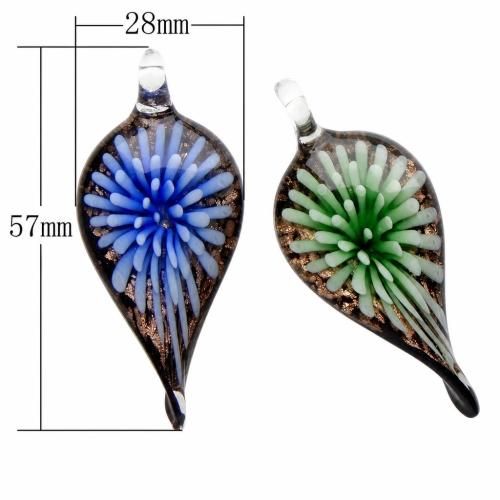 Colgantes de cristal de flor interior, Cristal de murano, Hoja, arena dorada, más colores para la opción, 57x28x11mm, agujero:aproximado 7mm, Vendido por UD