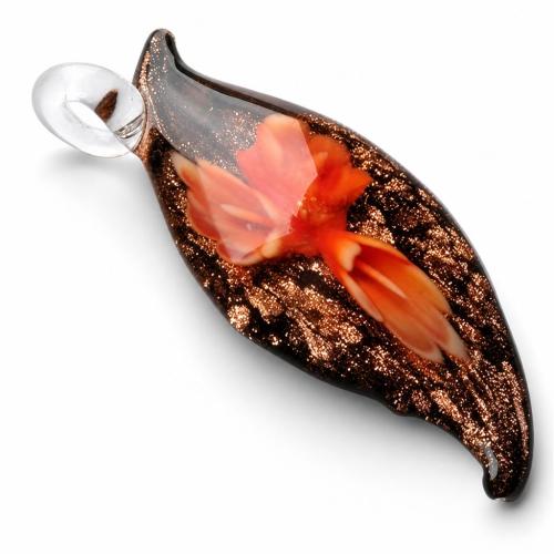 Colgantes de cristal de flor interior, Cristal de murano, con Caja de plástico, Hoja, arena dorada, color mixto, 59x23.5x11mm, agujero:aproximado 6.5mm, 6PCs/Caja, Vendido por Caja