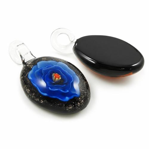 Colgantes de cristal de flor interior, Cristal de murano, Óvalo, con la cadena de extensión & 2-tono, más colores para la opción, 26x33x13mm, agujero:aproximado 5mm, Vendido por UD