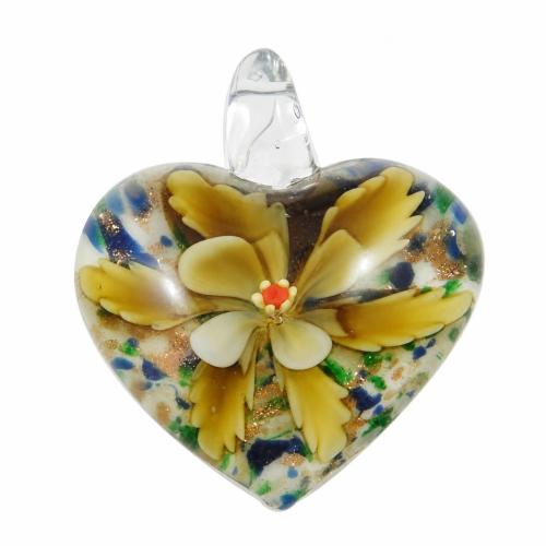 Colgantes de cristal de flor interior, Cristal de murano, Corazón, arena dorada & 2-tono, más colores para la opción, 34x38x16mm, agujero:aproximado 7mm, Vendido por UD