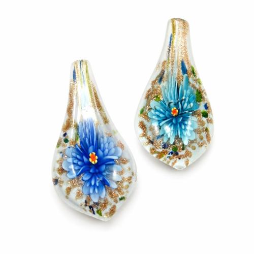 Colgantes de cristal de flor interior, Cristal de murano, Hoja, 2-tono & arena dorada, más colores para la opción, 25x50x11mm, agujero:aproximado 11x6mm, Vendido por UD