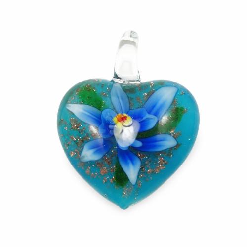 Colgantes de cristal de flor interior, Cristal de murano, Corazón, arena dorada & 2-tono, más colores para la opción, 30x30x15mm, agujero:aproximado 7mm, Vendido por UD