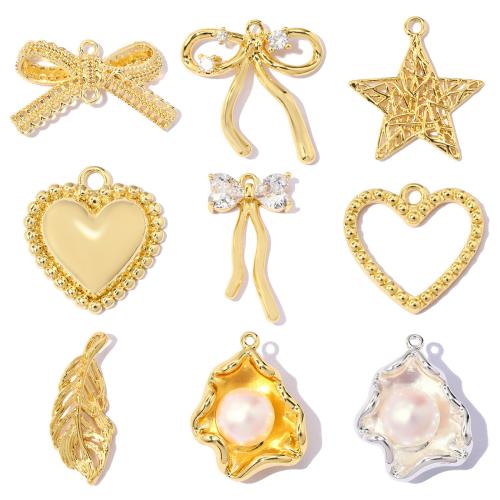 Brass Jewelry Pendants, with ABS Plastic Pearl, plated, DIY & micro pave cubic zirconia 