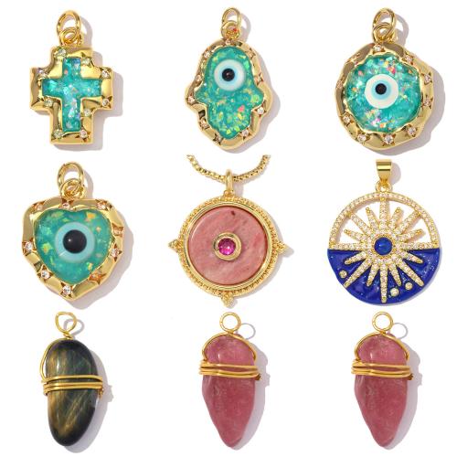 Gemstone Brass Pendants, with Gemstone, plated, DIY & micro pave cubic zirconia & enamel [