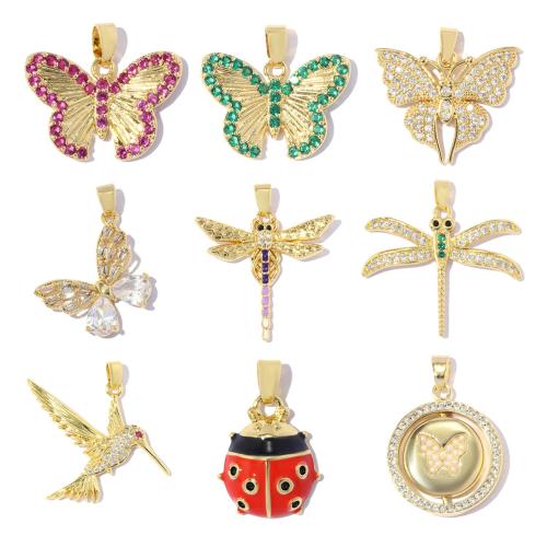 Pendentifs en acier inoxydable zircons cubiques, laiton, Placage de couleur d'or, DIY & styles différents pour le choix & pavé de micro zircon & émail Vendu par sac[