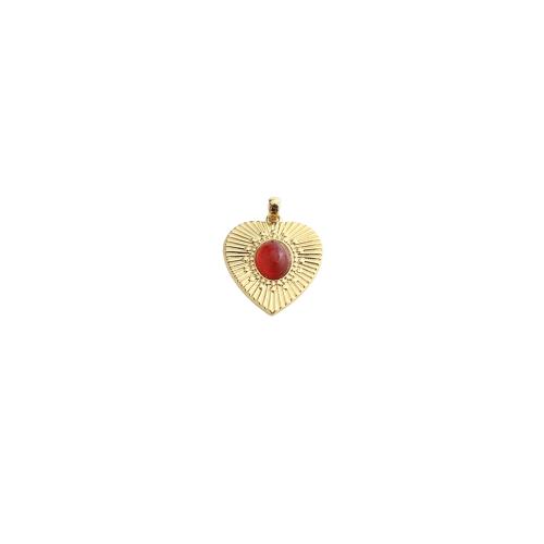 Gemstone Pendant Component, Brass, with Gemstone, Heart, gold color plated, DIY 
