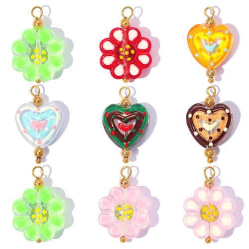 Colgantes de cristal de murano de plantas, acero inoxidable 304, con Cristal de murano, chapado en color dorado, Bricolaje & diferentes estilos para la opción, 3PCs/Bolsa, Vendido por Bolsa[