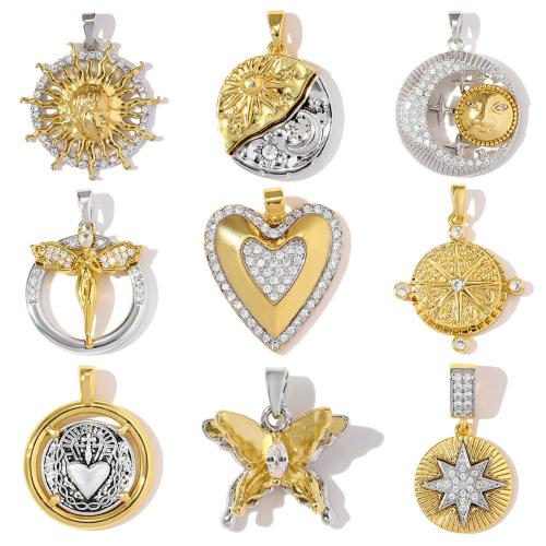 Pendentifs en acier inoxydable, laiton, Placage, DIY & styles différents pour le choix & pavé de micro zircon Vendu par sac[
