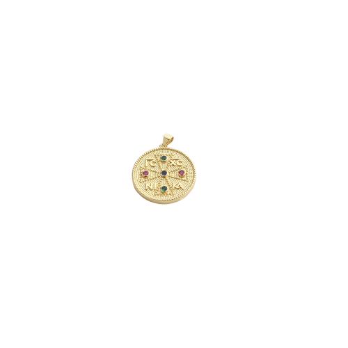 Cubic Zirconia Micro Pave Brass Pendants, Flat Round, gold color plated, DIY & micro pave cubic zirconia 