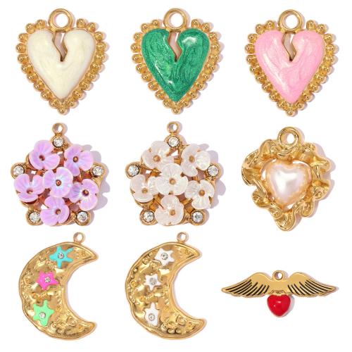 Pendentifs en acier inoxydable, Acier inoxydable 304, avec Plastique ABS perle, Placage de couleur d'or, DIY & styles différents pour le choix & émail & avec strass Vendu par sac[