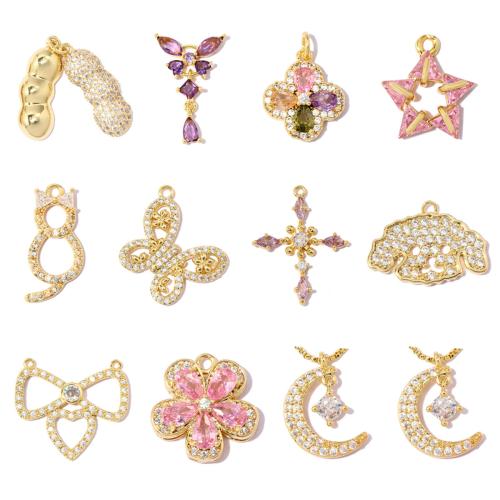 Pendentifs en acier inoxydable zircons cubiques, laiton, Placage de couleur d'or, DIY & styles différents pour le choix & pavé de micro zircon Vendu par sac[
