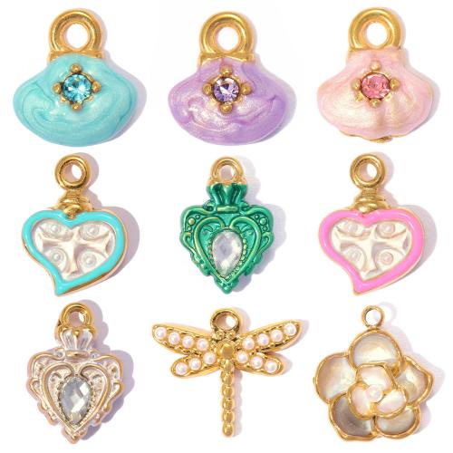 Pendentifs en acier inoxydable émail, Acier inoxydable 304, avec Plastique ABS perle, Placage, DIY & styles différents pour le choix & avec strass Vendu par sac[