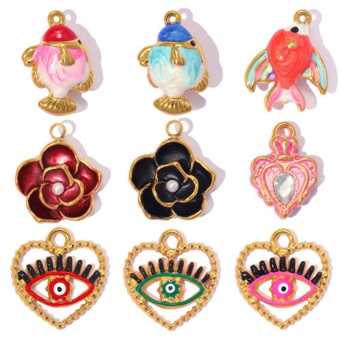 Pendentifs en acier inoxydable émail, Acier inoxydable 304, avec Plastique ABS perle, Placage, DIY & styles différents pour le choix Vendu par sac[