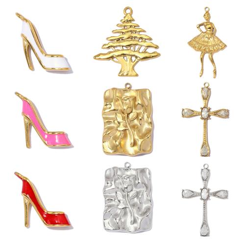 Titanium Steel Pendants, plated, DIY & enamel & with rhinestone [