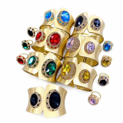 cristal parure de bijoux, avec alliage de zinc, Placage de couleur d'or, styles différents pour le choix & pour femme & avec strass, plus de couleurs à choisir, Vendu par PC[