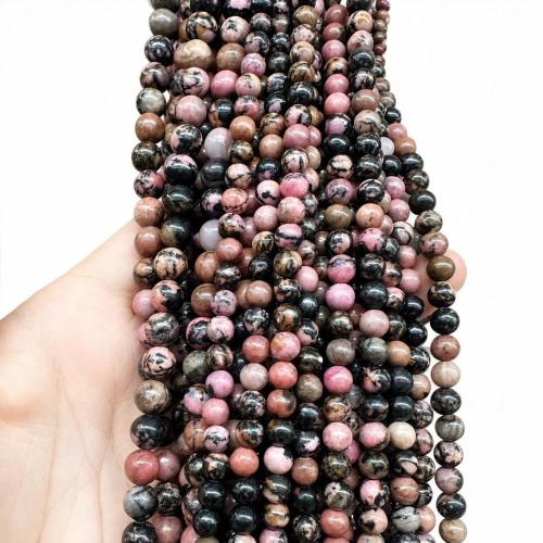 Rhodonite Beads, Black Stripes Rhodochrosite Stone, Round, DIY Approx 38 cm 