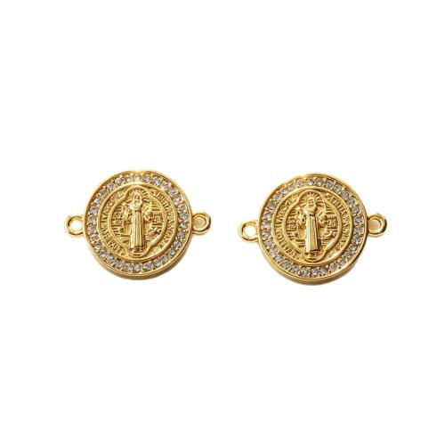 Conector de latón de diamantes de imitación, metal, Redondo aplanado, chapado en color dorado, Bricolaje & con diamantes de imitación, 18.5x13.7mm, Vendido por UD